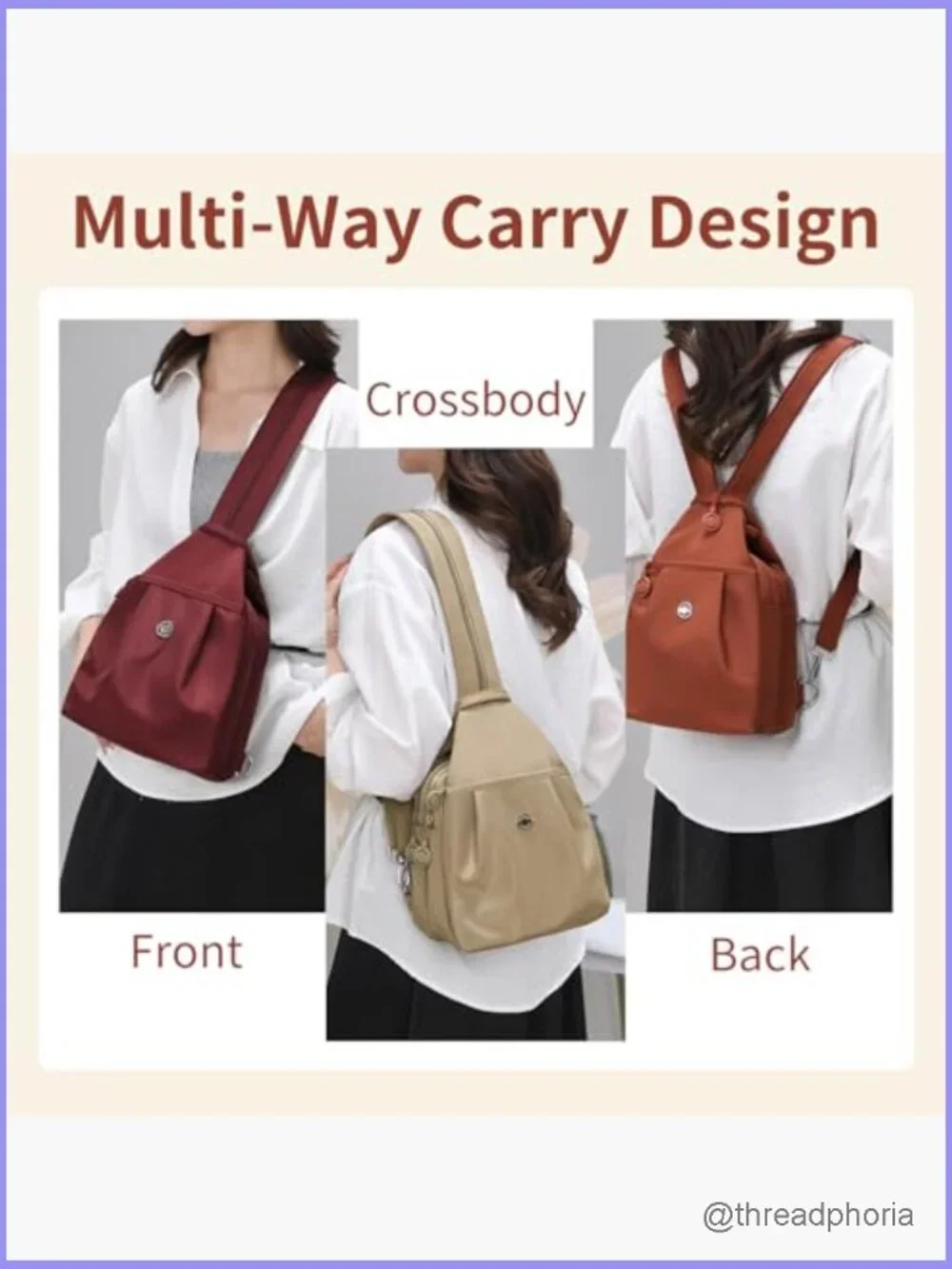 3-in-1 Convertible Anti-Theft Travel Tote Backpack Purse Lightweight Sling Bag
